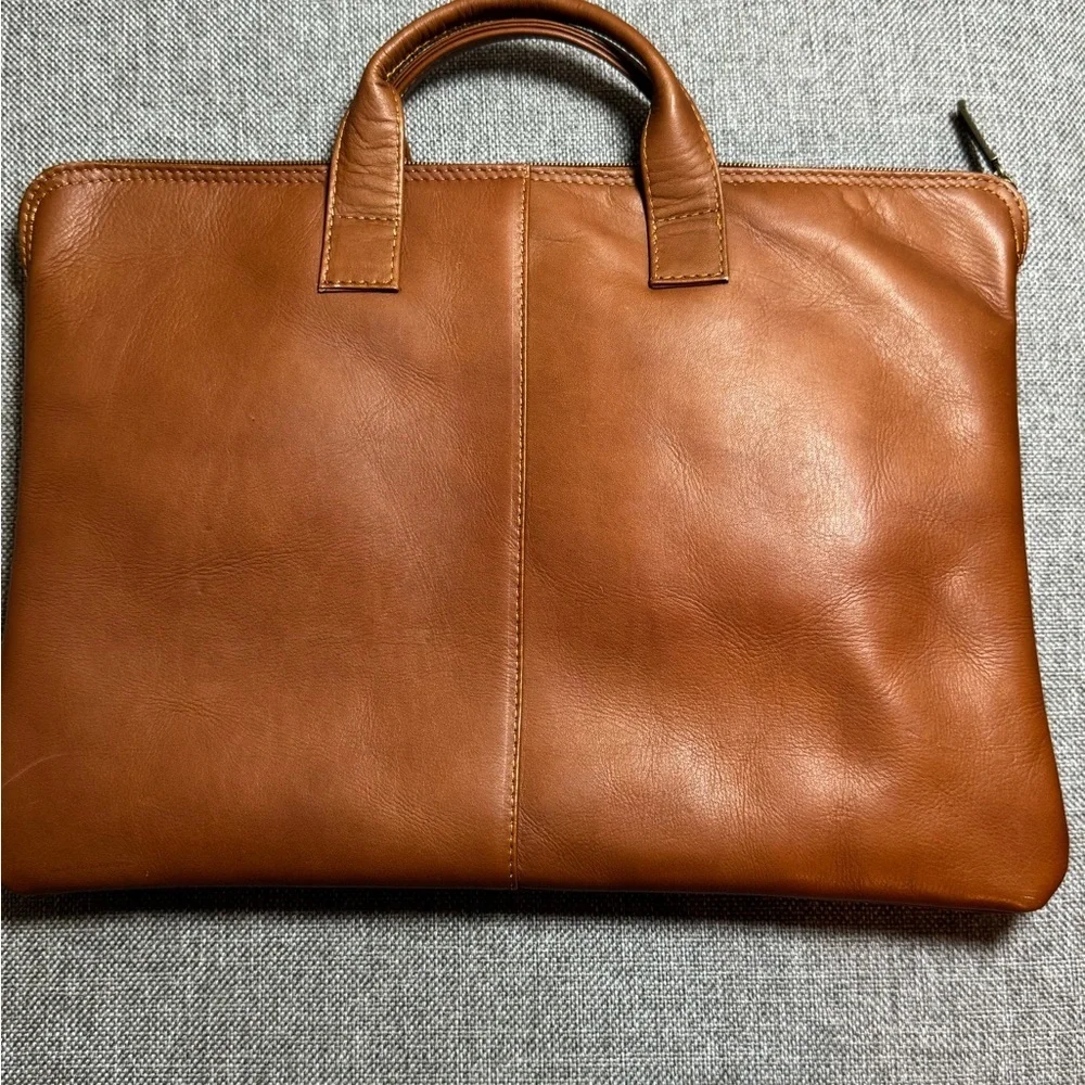 Claire Chase Unisex Saddle Brown Genuine Leather Folio Briefcase Laptop Bag